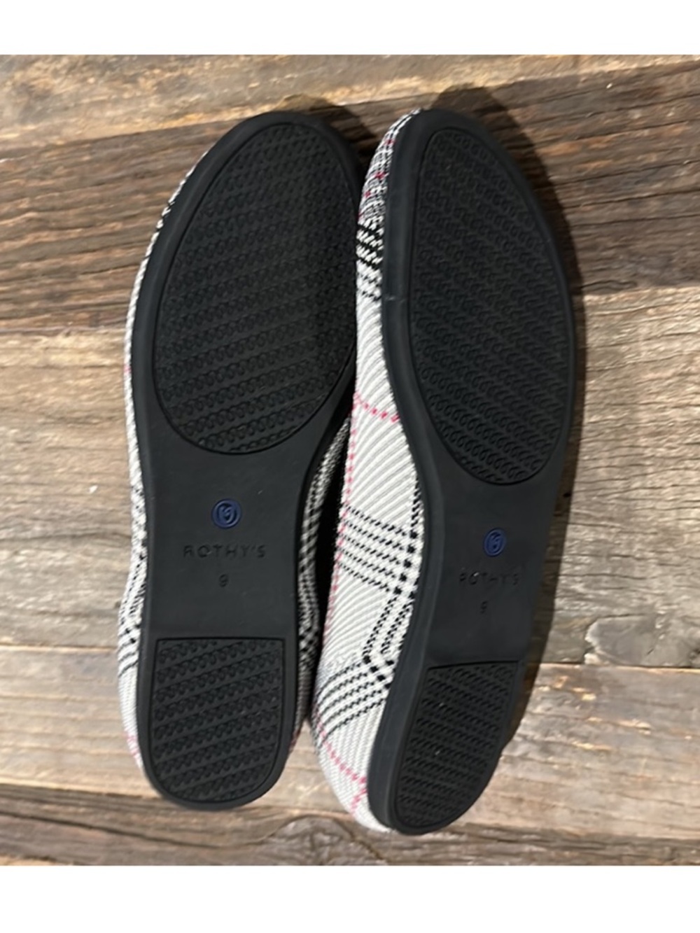 Rothy's The Flat Grey Glen Plaid Knit Fabric Slip On Ballet Flats - Picture 4 of 5
